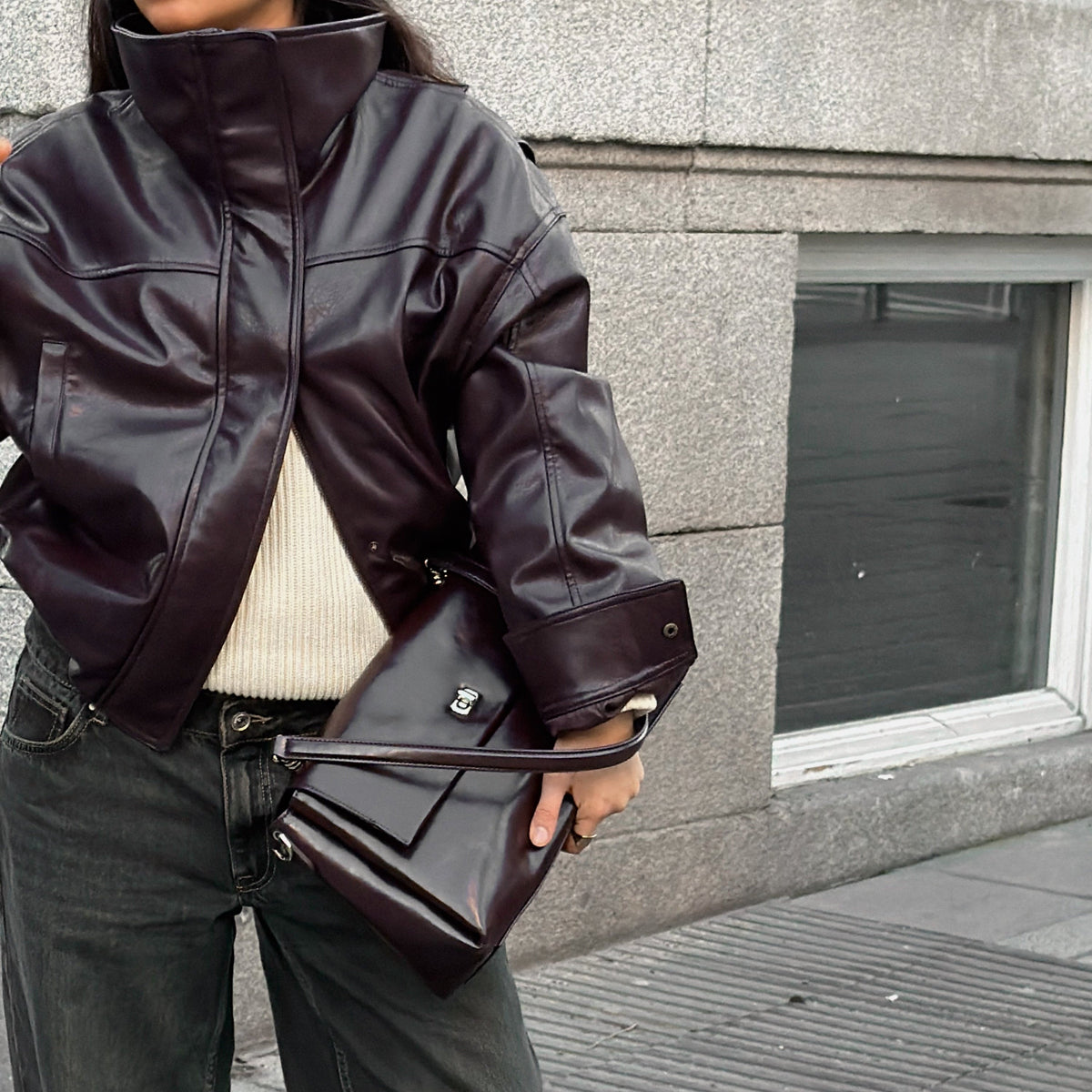 Nola | Bolso de piel auténtica ciruela