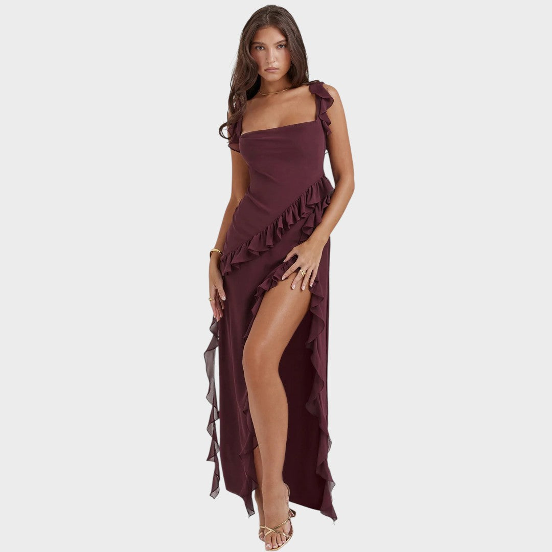 Scarlet| Vestido largo ciruela oscuro