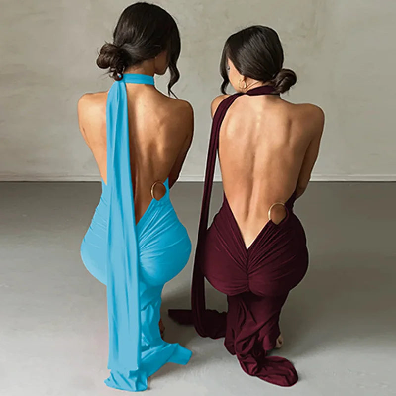 Laura - Vestido Maxi Asimétrico Espalda Abierta Elegante