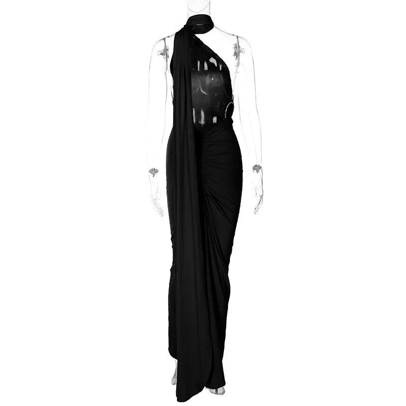 Laura - Vestido Maxi Asimétrico Espalda Abierta Elegante