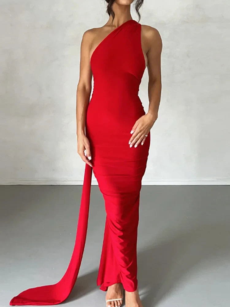Laura - Vestido Maxi Asimétrico Espalda Abierta Elegante