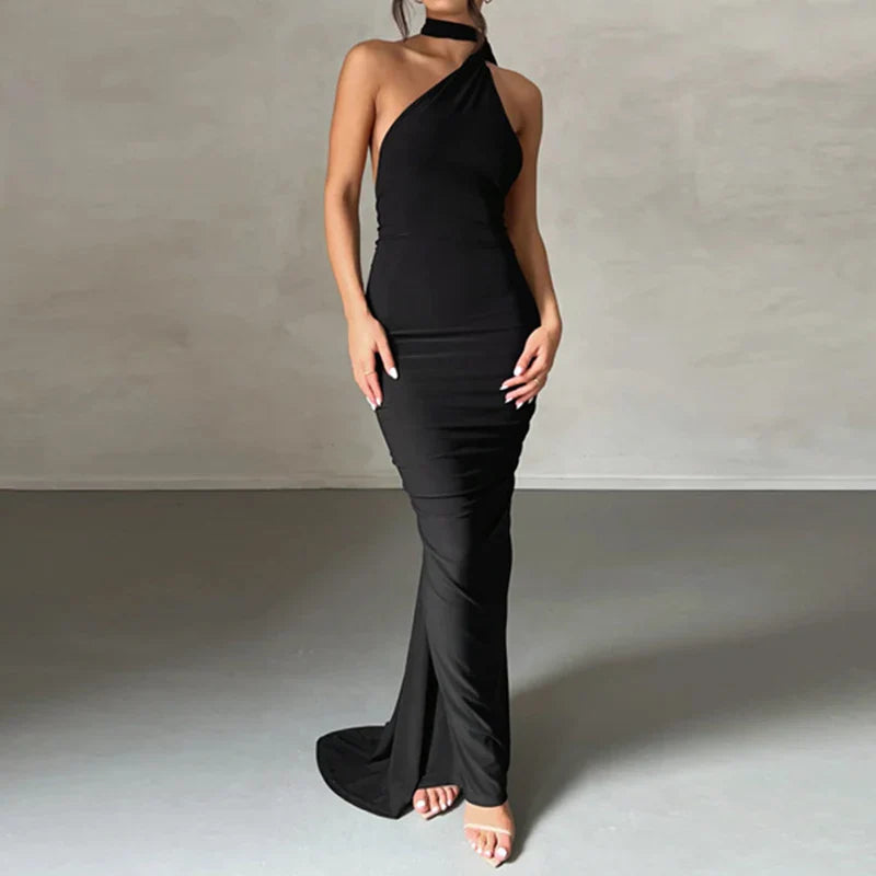 Laura - Vestido Maxi Asimétrico Espalda Abierta Elegante