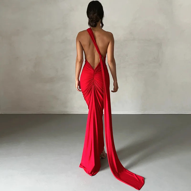 Laura - Vestido Maxi Asimétrico Espalda Abierta Elegante