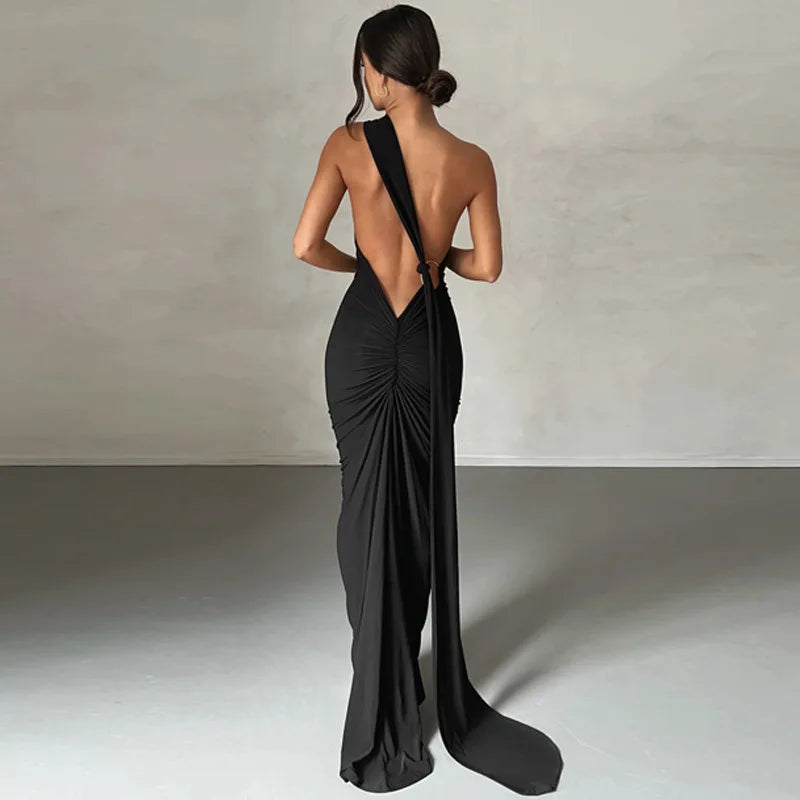 Laura - Vestido Maxi Asimétrico Espalda Abierta Elegante