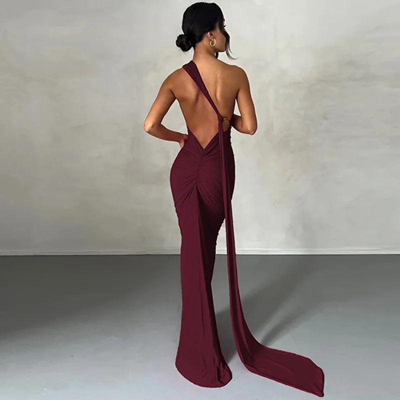 Laura - Vestido Maxi Asimétrico Espalda Abierta Elegante