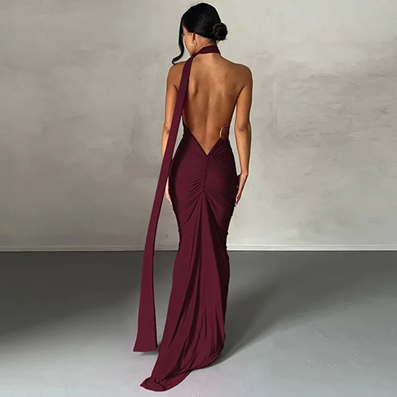 Laura - Vestido Maxi Asimétrico Espalda Abierta Elegante