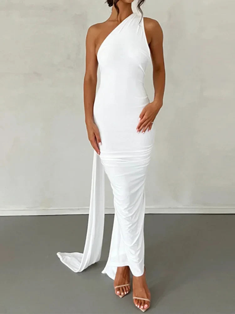 Laura - Vestido Maxi Asimétrico Espalda Abierta Elegante