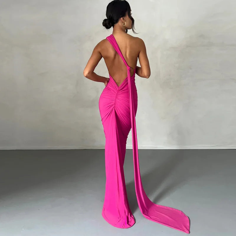 Laura - Vestido Maxi Asimétrico Espalda Abierta Elegante
