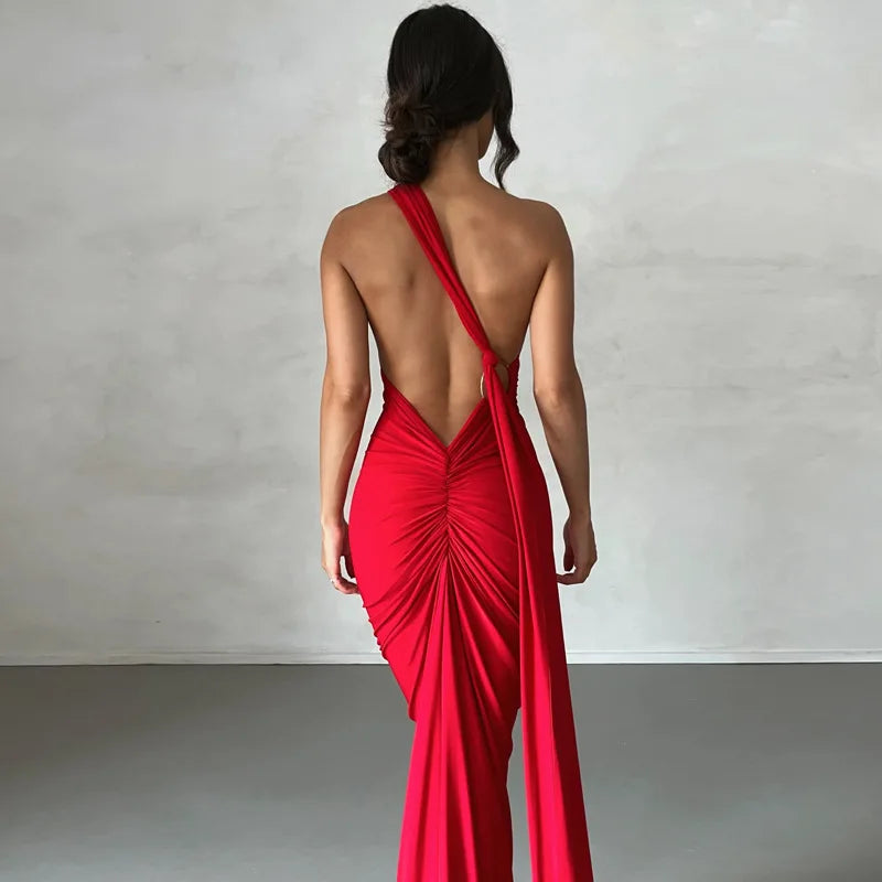 Laura - Vestido Maxi Asimétrico Espalda Abierta Elegante