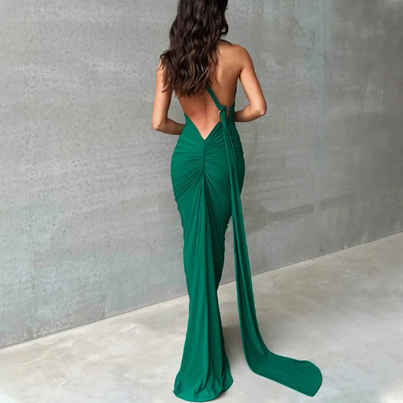 Laura - Vestido Maxi Asimétrico Espalda Abierta Elegante