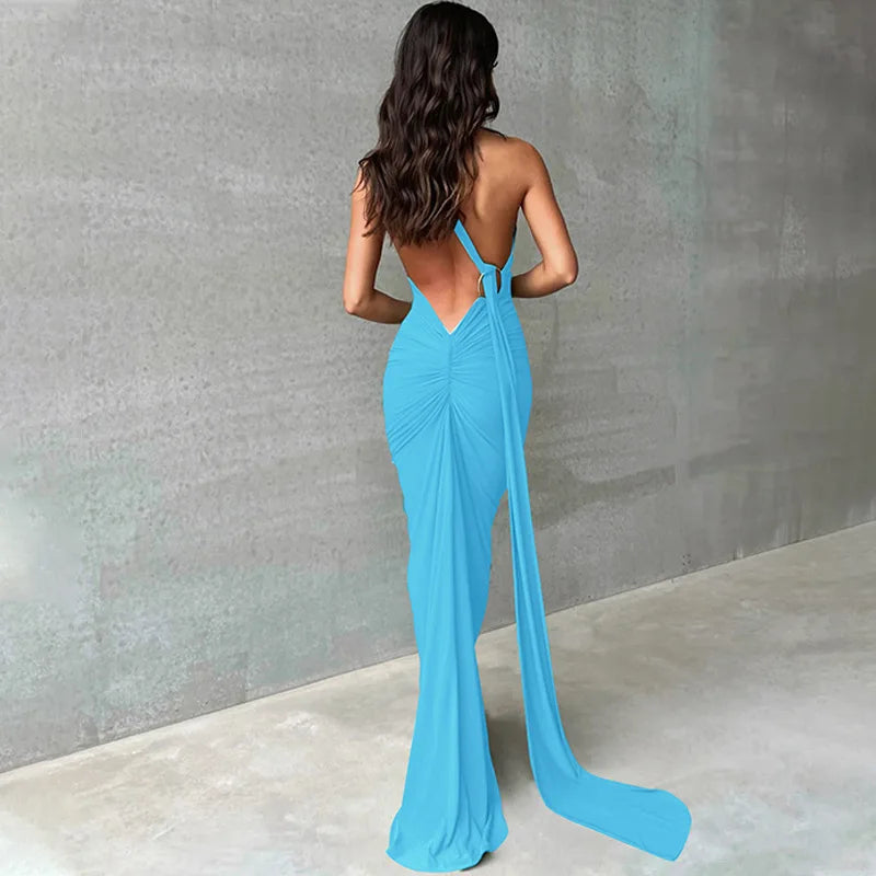 Laura - Vestido Maxi Asimétrico Espalda Abierta Elegante