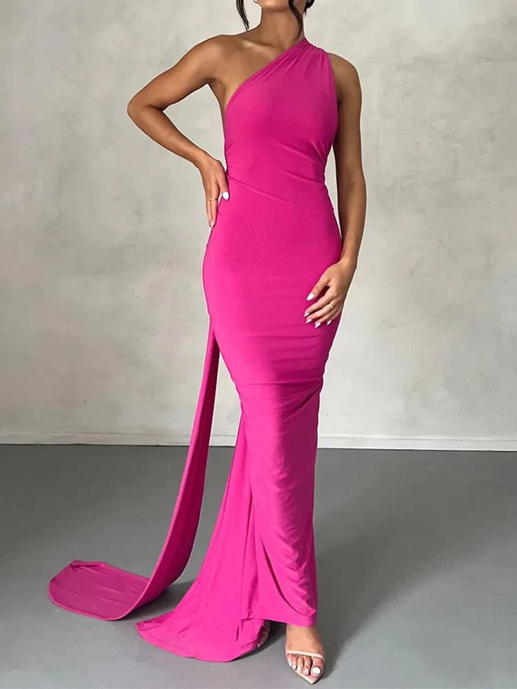 Laura - Vestido Maxi Asimétrico Espalda Abierta Elegante