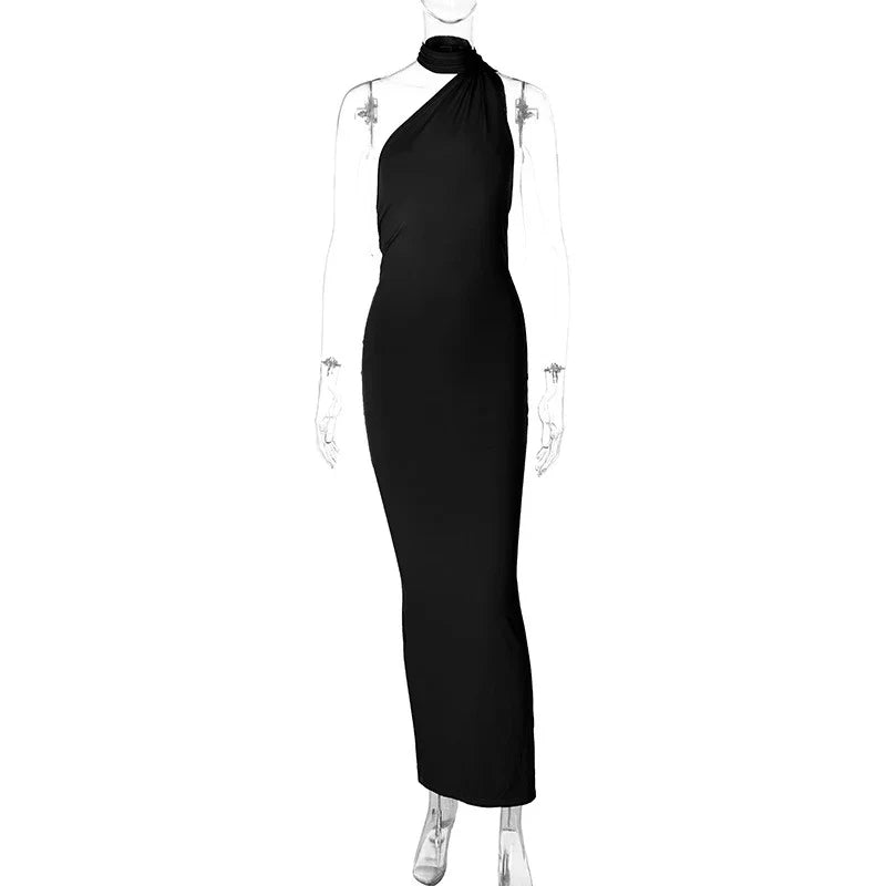Laura - Vestido Maxi Asimétrico Espalda Abierta Elegante
