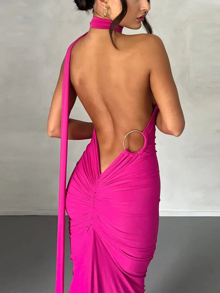 Laura - Vestido Maxi Asimétrico Espalda Abierta Elegante