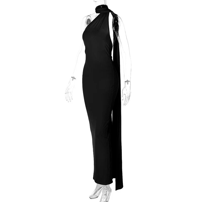 Laura - Vestido Maxi Asimétrico Espalda Abierta Elegante