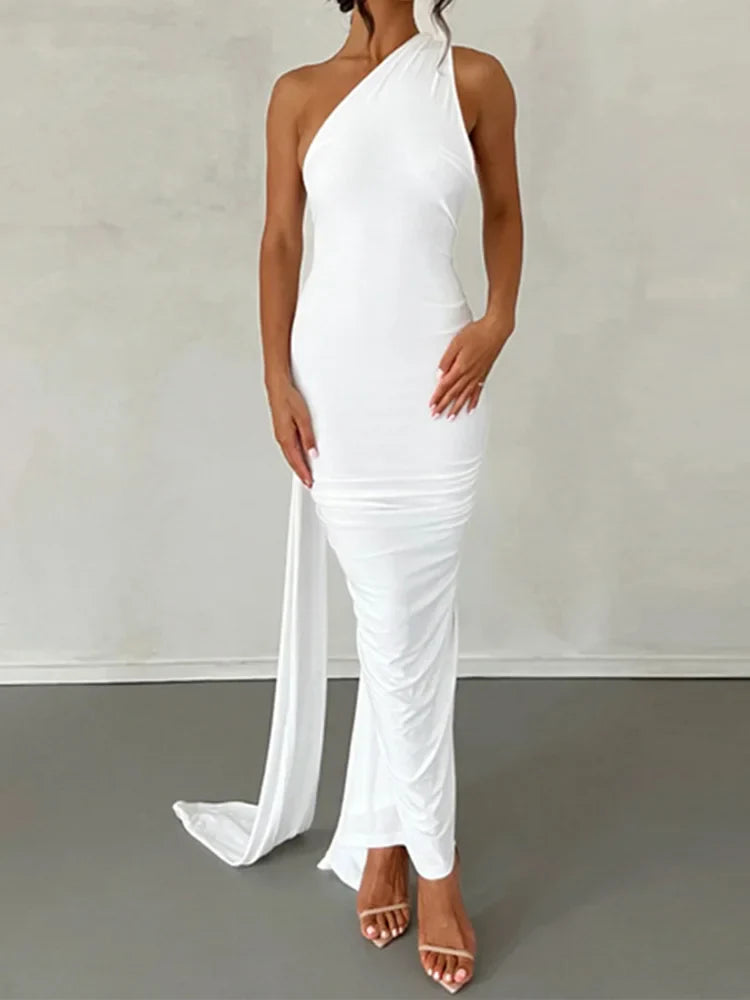 Laura - Vestido Maxi Asimétrico Espalda Abierta Elegante