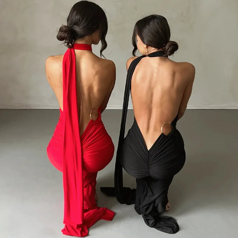 Laura - Vestido Maxi Asimétrico Espalda Abierta Elegante