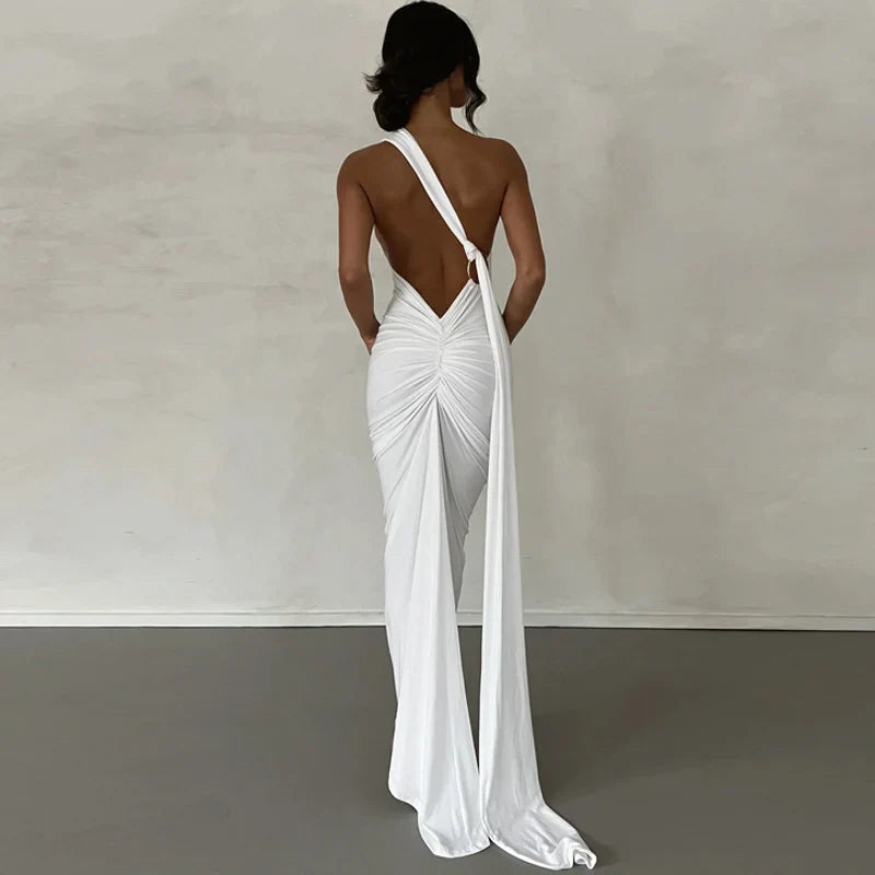 Laura - Vestido Maxi Asimétrico Espalda Abierta Elegante