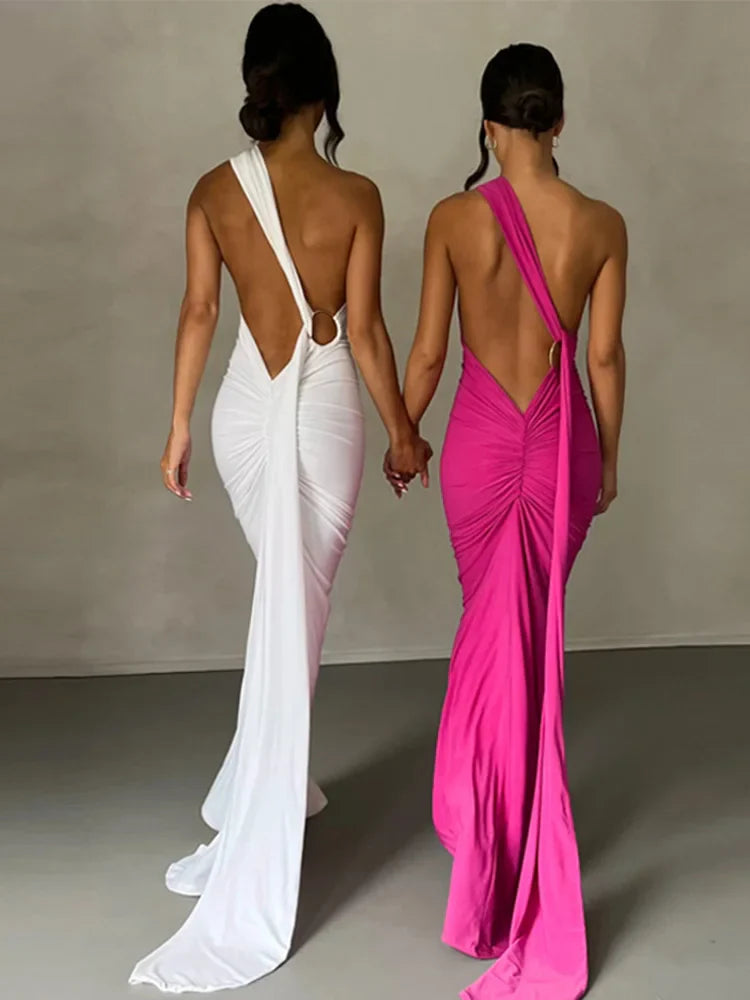 Laura - Vestido Maxi Asimétrico Espalda Abierta Elegante