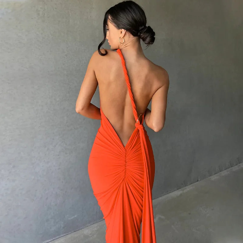 Laura - Vestido Maxi Asimétrico Espalda Abierta Elegante
