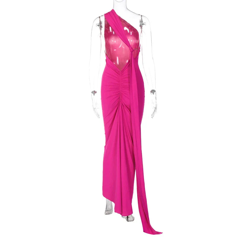 Laura - Vestido Maxi Asimétrico Espalda Abierta Elegante
