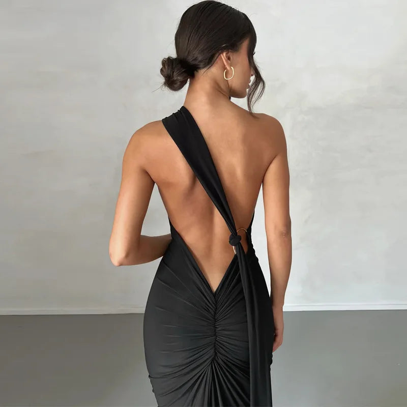 Laura - Vestido Maxi Asimétrico Espalda Abierta Elegante