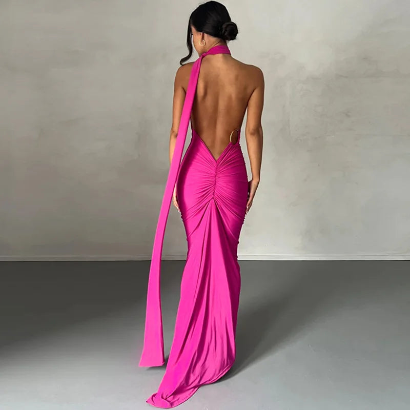 Laura - Vestido Maxi Asimétrico Espalda Abierta Elegante