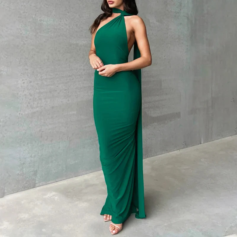 Laura - Vestido Maxi Asimétrico Espalda Abierta Elegante