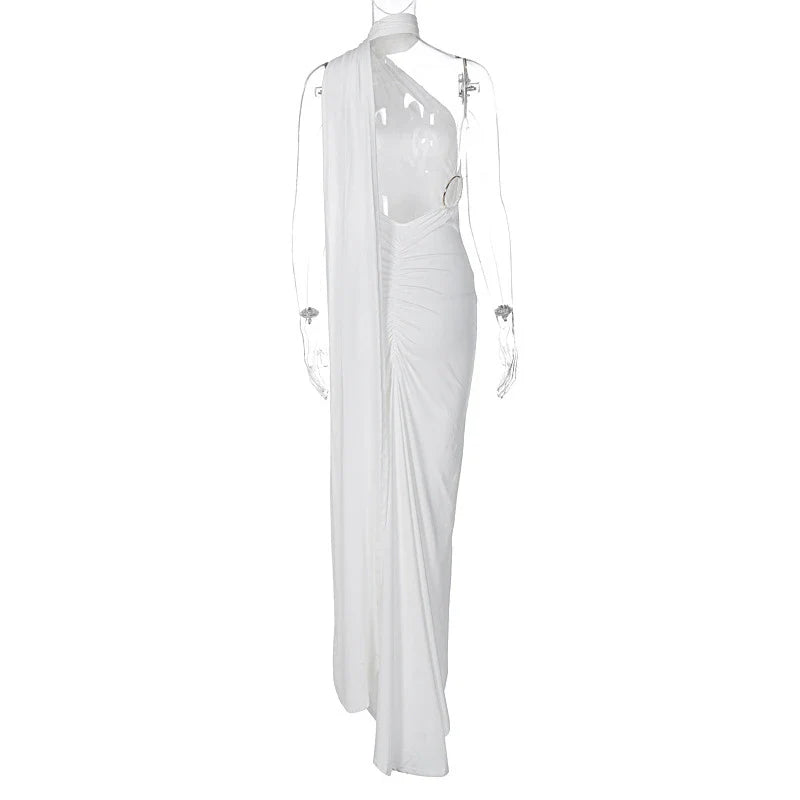 Laura - Vestido Maxi Asimétrico Espalda Abierta Elegante