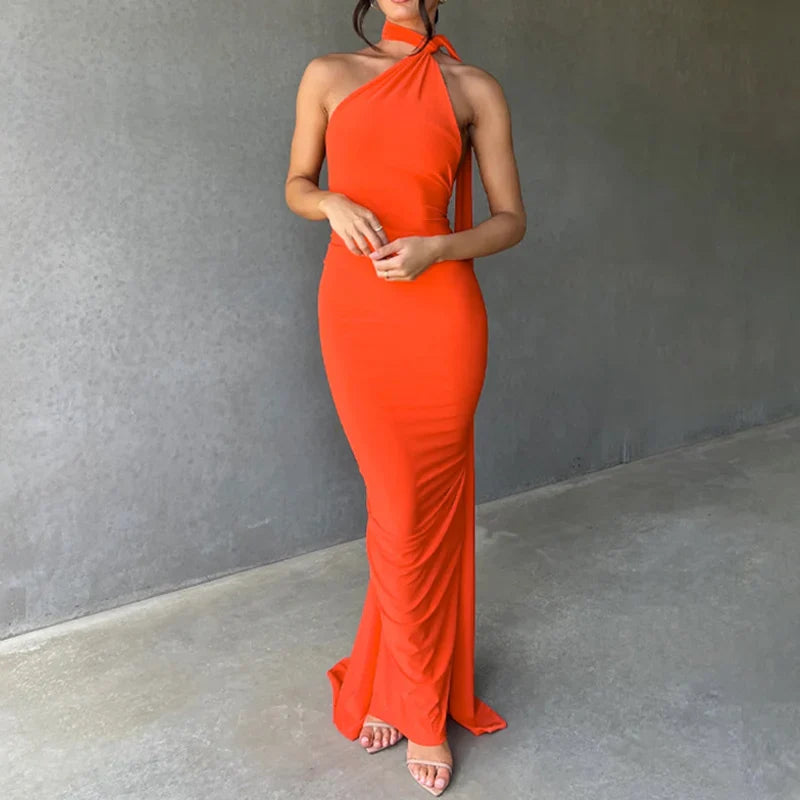Laura - Vestido Maxi Asimétrico Espalda Abierta Elegante