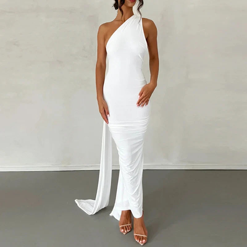 Laura - Vestido Maxi Asimétrico Espalda Abierta Elegante