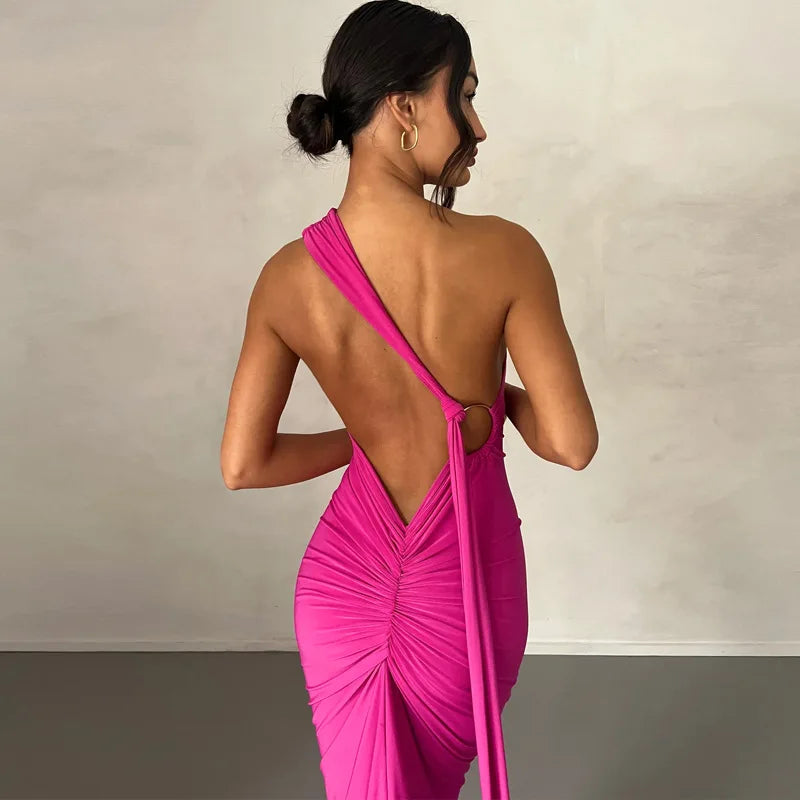 Laura - Vestido Maxi Asimétrico Espalda Abierta Elegante