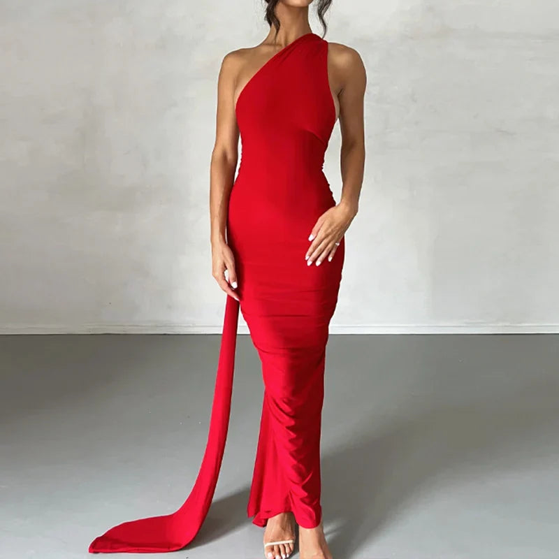 Laura - Vestido Maxi Asimétrico Espalda Abierta Elegante