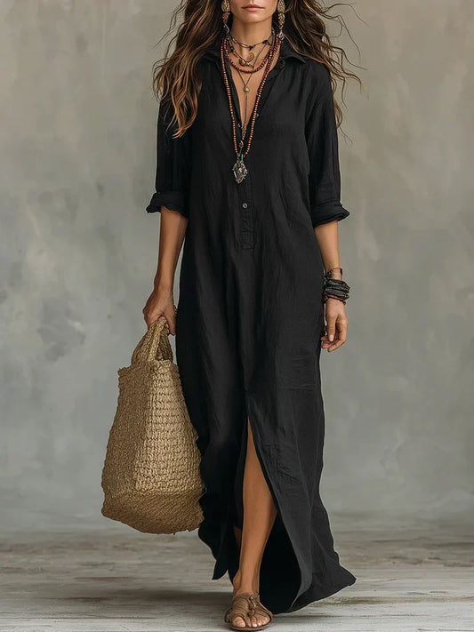 Vestido Céline — vestido largo de corte amplio con botones