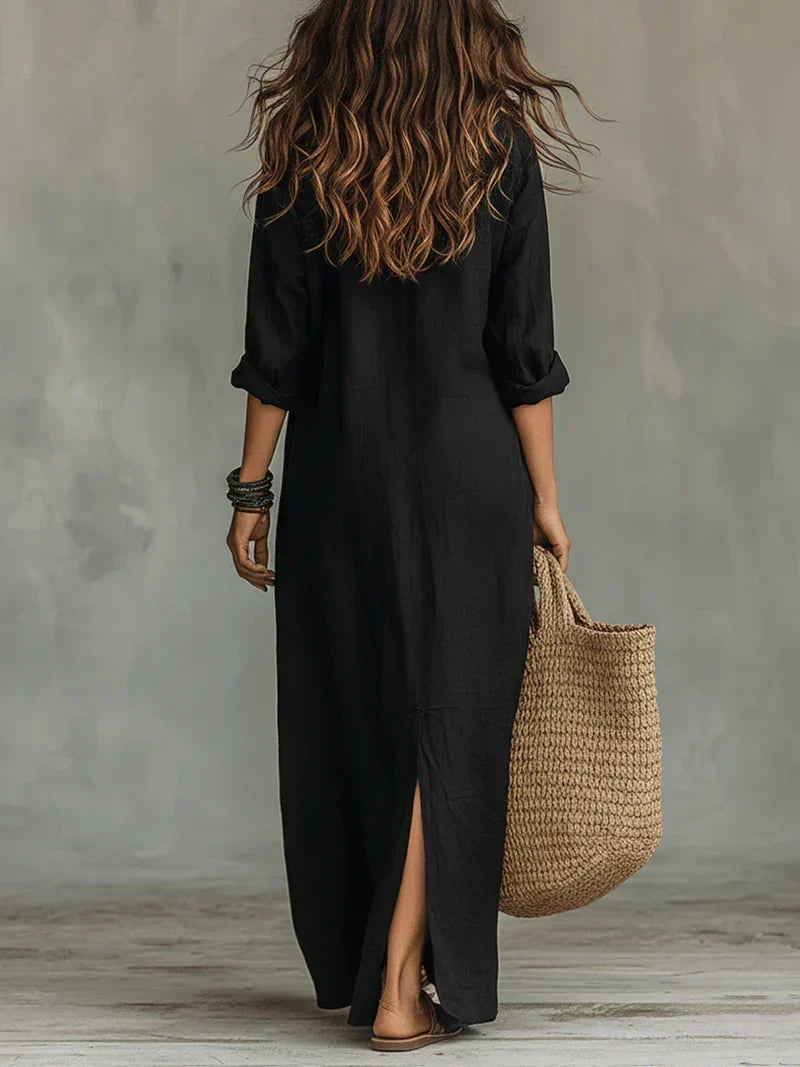 Vestido Céline — vestido largo de corte amplio con botones