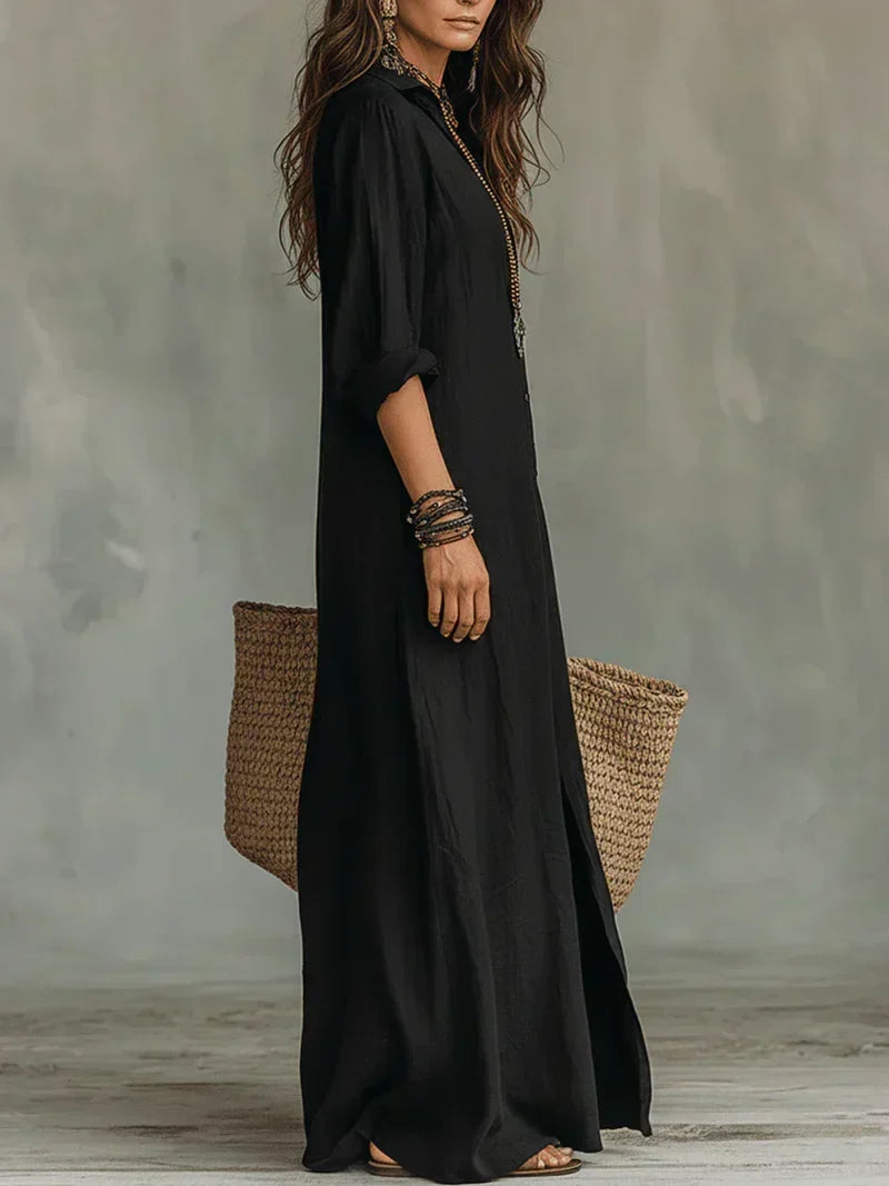 Vestido Céline — vestido largo de corte amplio con botones