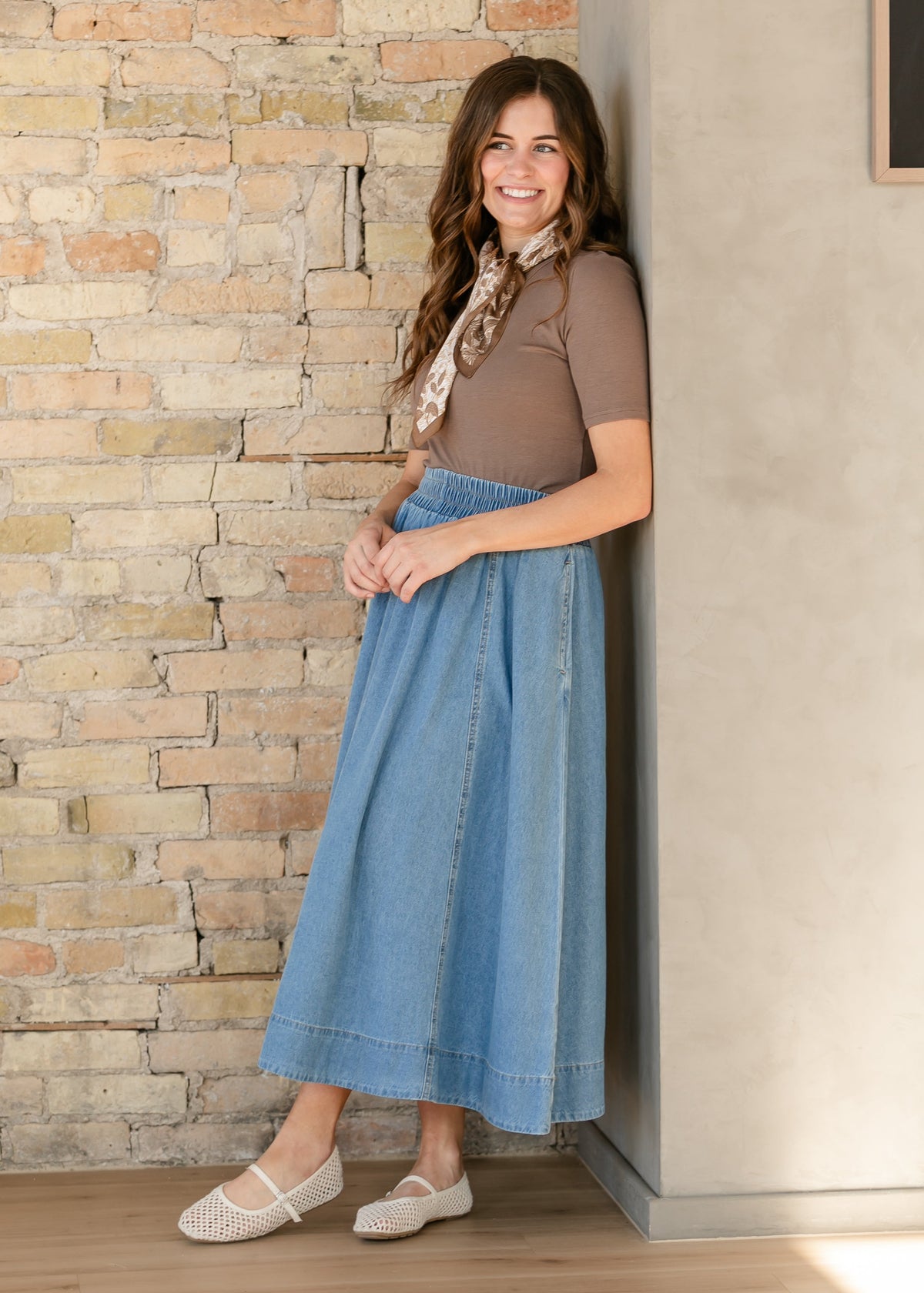 Falda Maxi Denim Corte A Lavado Medio