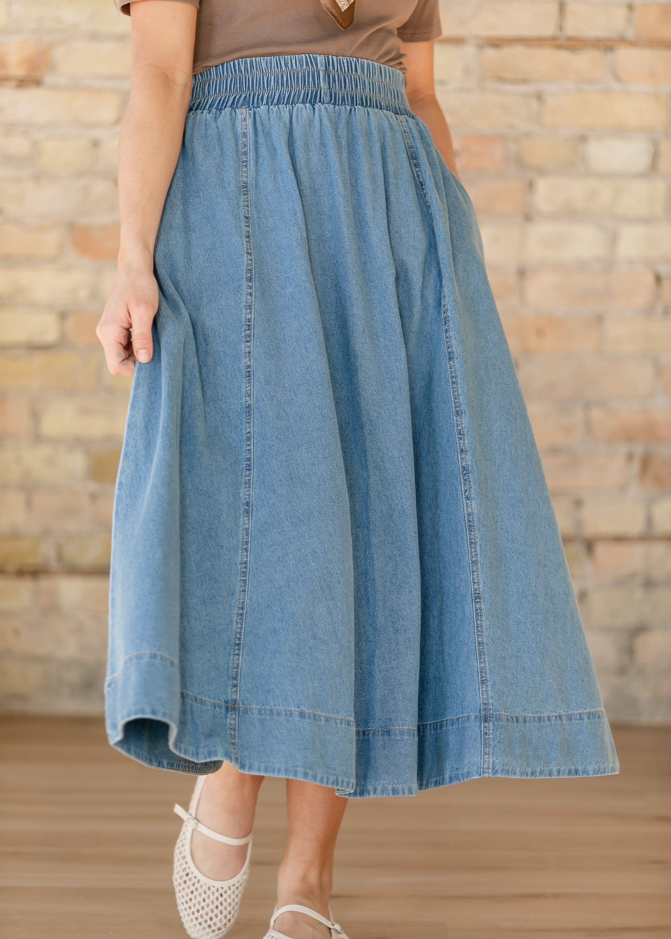 Falda Maxi Denim Corte A Lavado Medio