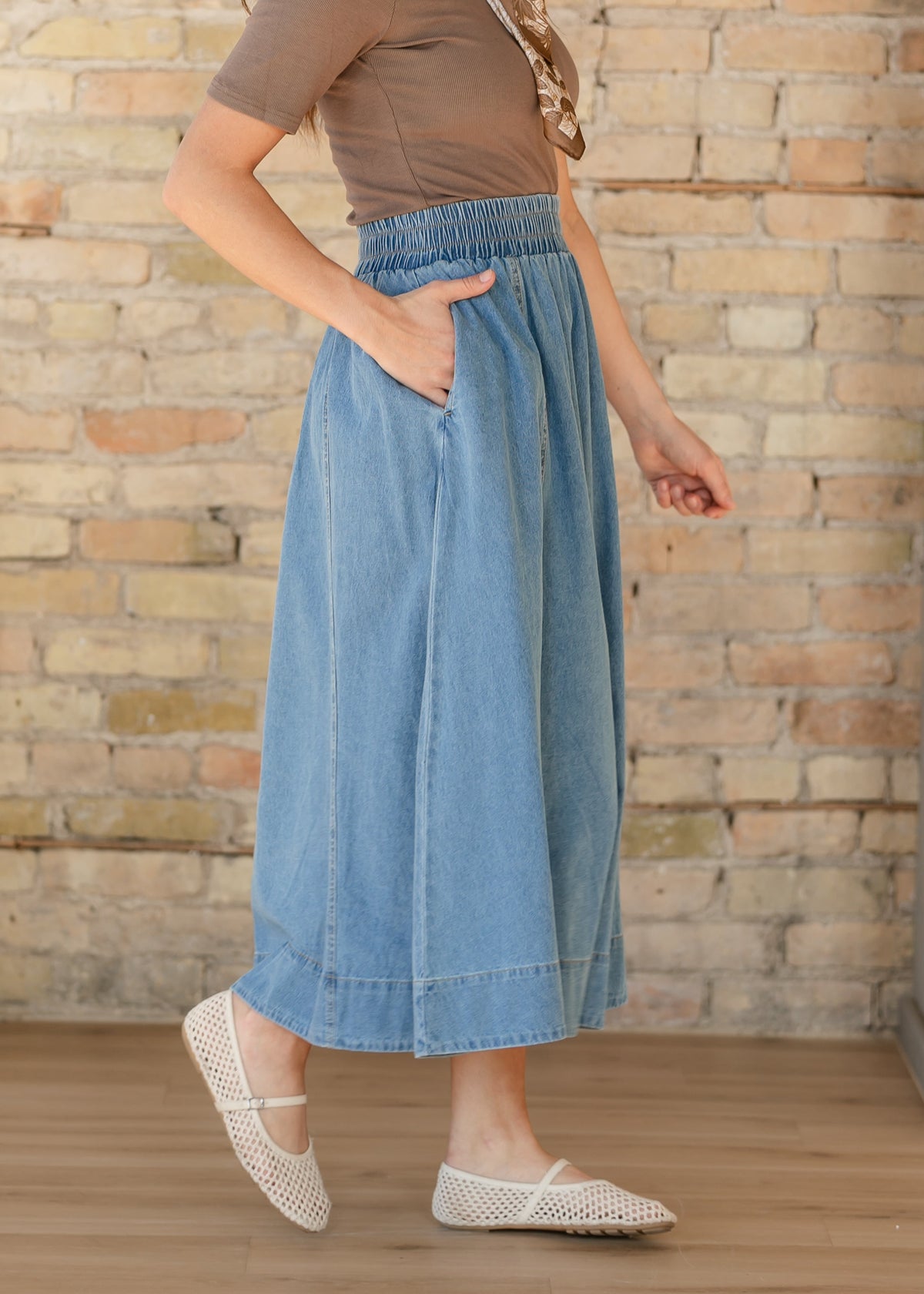 Falda Maxi Denim Corte A Lavado Medio