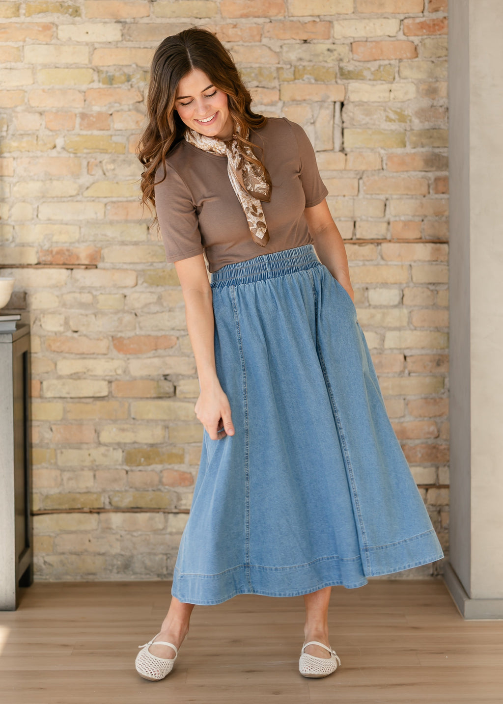 Falda Maxi Denim Corte A Lavado Medio