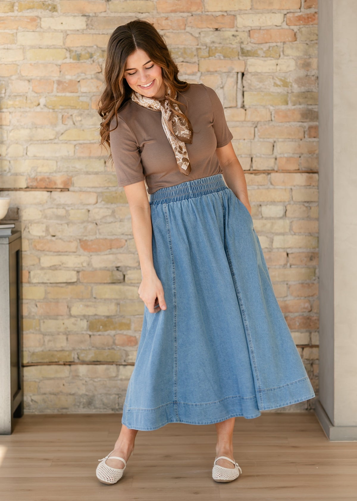 Falda Maxi Denim Corte A Lavado Medio