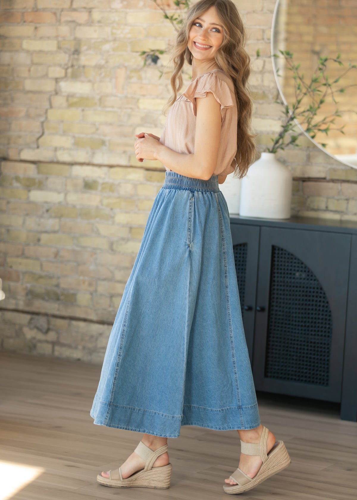 Falda Maxi Denim Corte A Lavado Medio