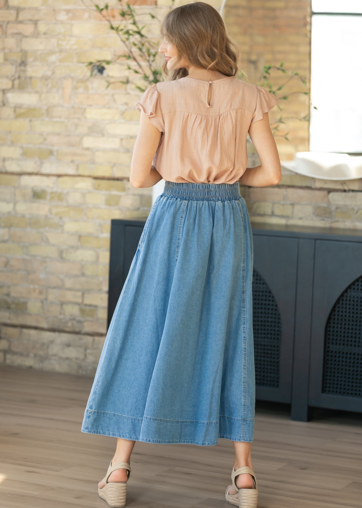 Falda Maxi Denim Corte A Lavado Medio