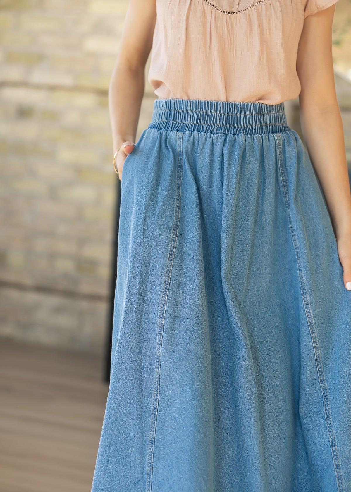 Falda Maxi Denim Corte A Lavado Medio