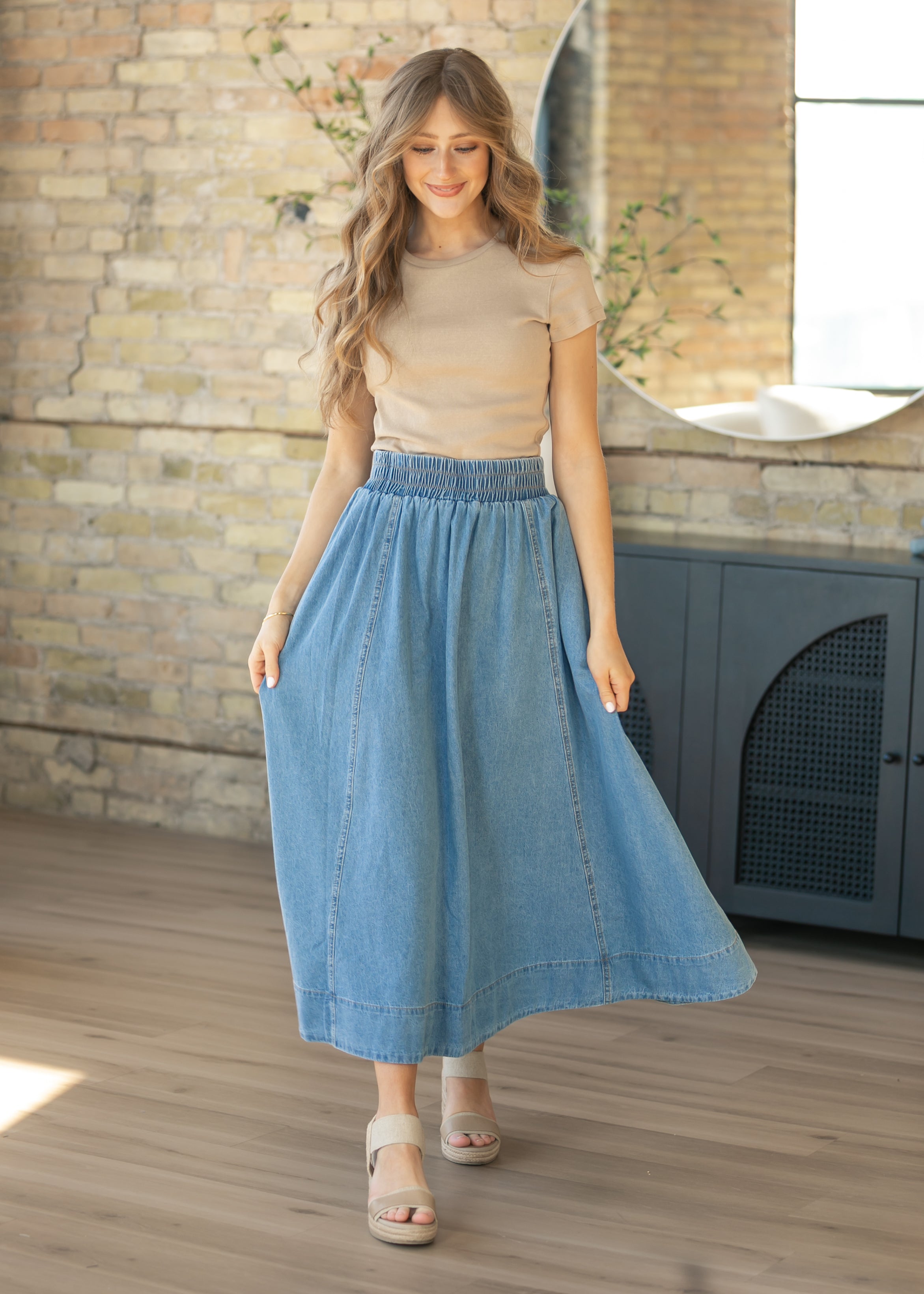 Falda Maxi Denim Corte A Lavado Medio