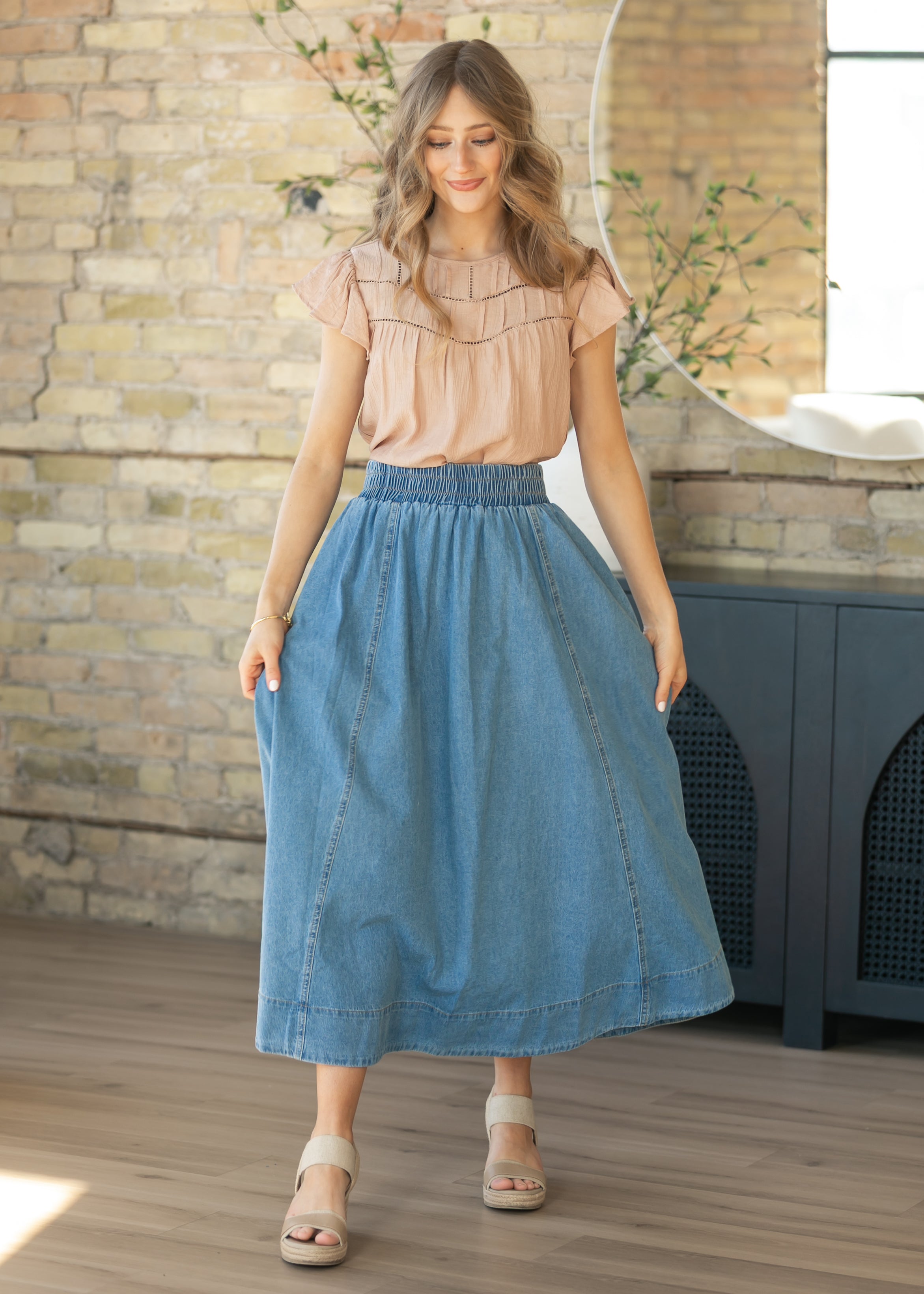 Falda Maxi Denim Corte A Lavado Medio
