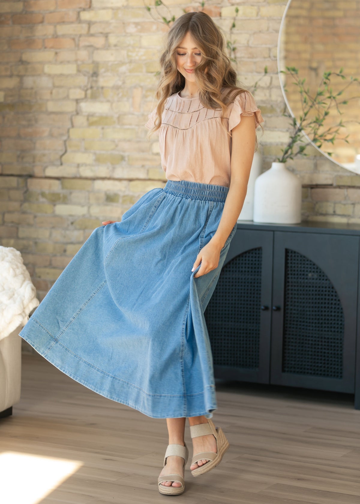Falda Maxi Denim Corte A Lavado Medio
