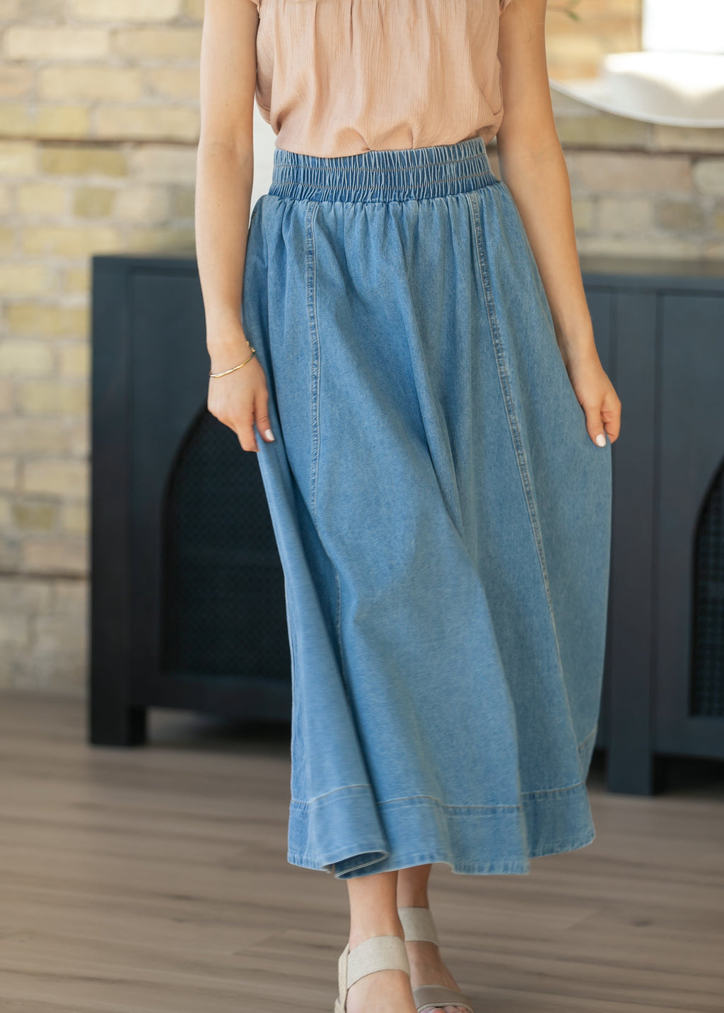 Falda Maxi Denim Corte A Lavado Medio