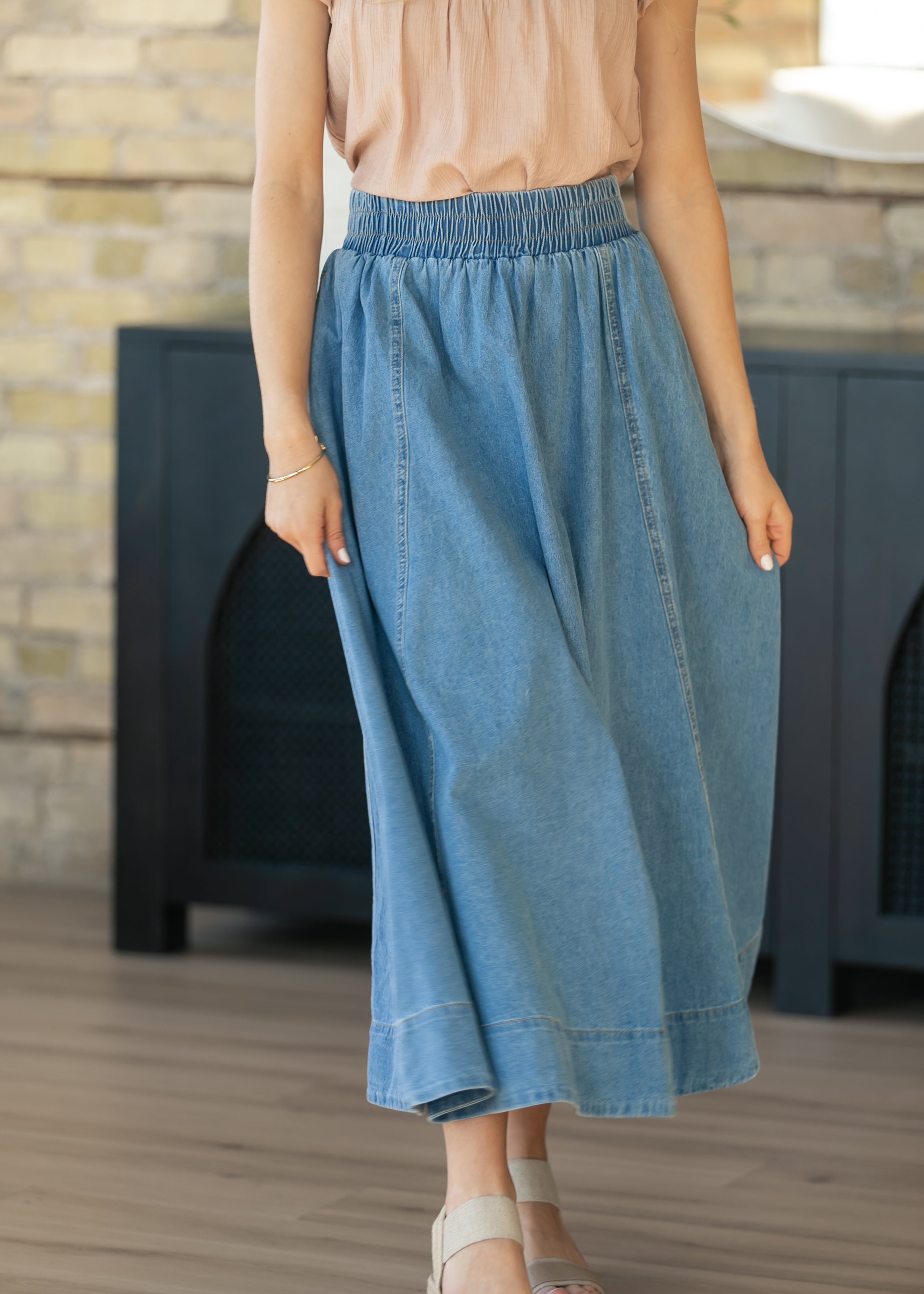 Falda Maxi Denim Corte A Lavado Medio