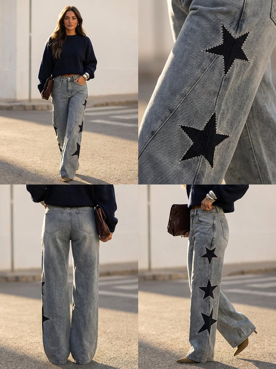 Nova Estelar – Jeans Wide Leg con Estrellas